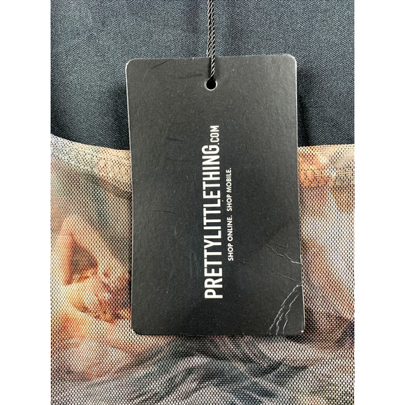 Pretty Little Thing Shape Nude Renaissance Print Mesh Square Neck Bodycon Size 6 - Picture 8 of 9